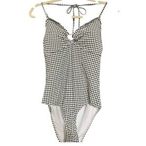 Betsey Johnson,Gingham One Piece Swimsuit Heart Cutout Tie Back Spaghetti Straps